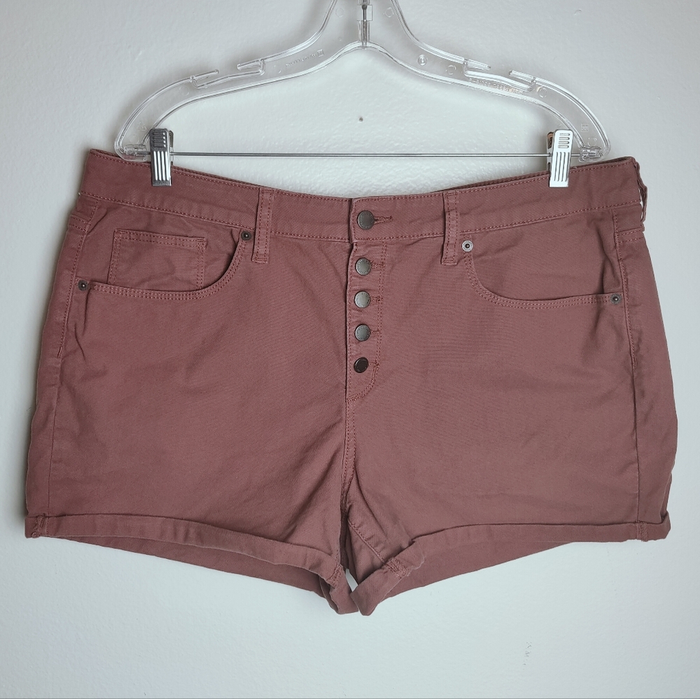 Universal Thread Brown Rolled Cuff Button Fly Jean Shorts, Size 16/33